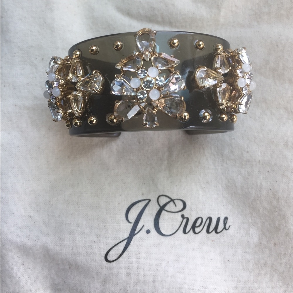 J Crew lucite cuff bracelet with rhinestones